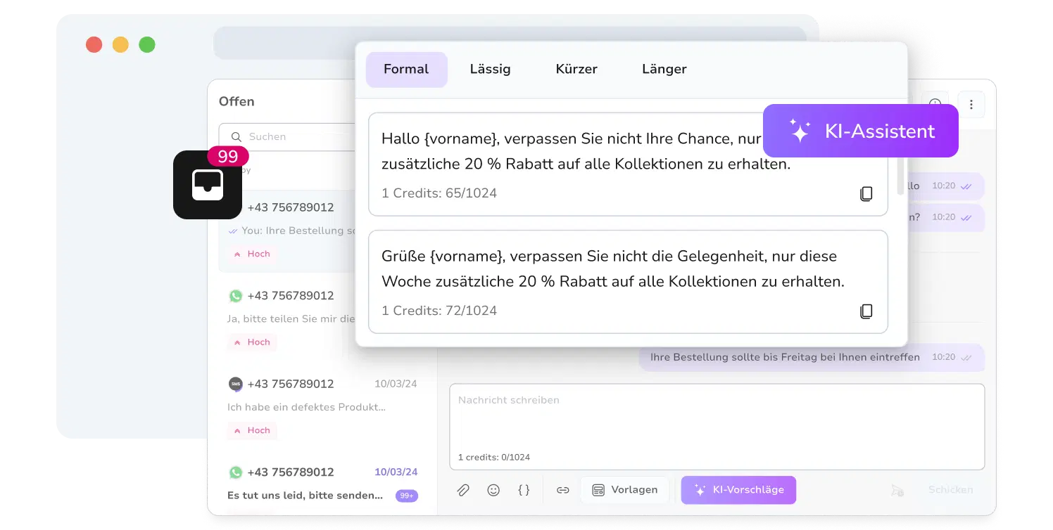 Screenshot des KI-Assistententools von TopMessage