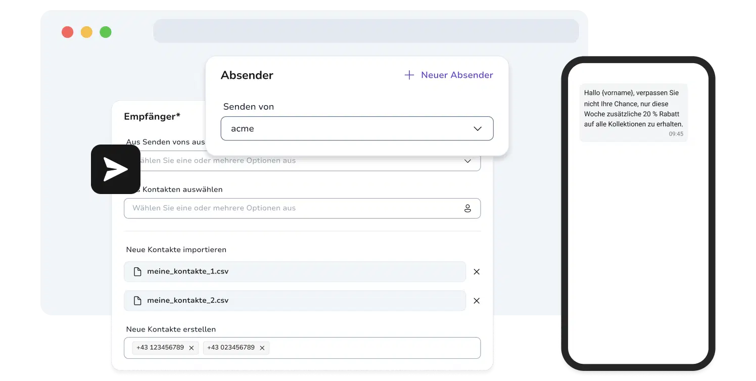 Interface zur Erstellung von SMS-Kampagnen mit TopMessage.