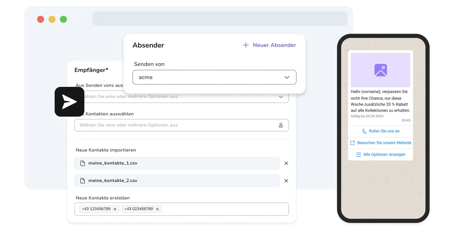 TopMessage-Tool zur Gestaltung von WhatsApp-Kampagnen.