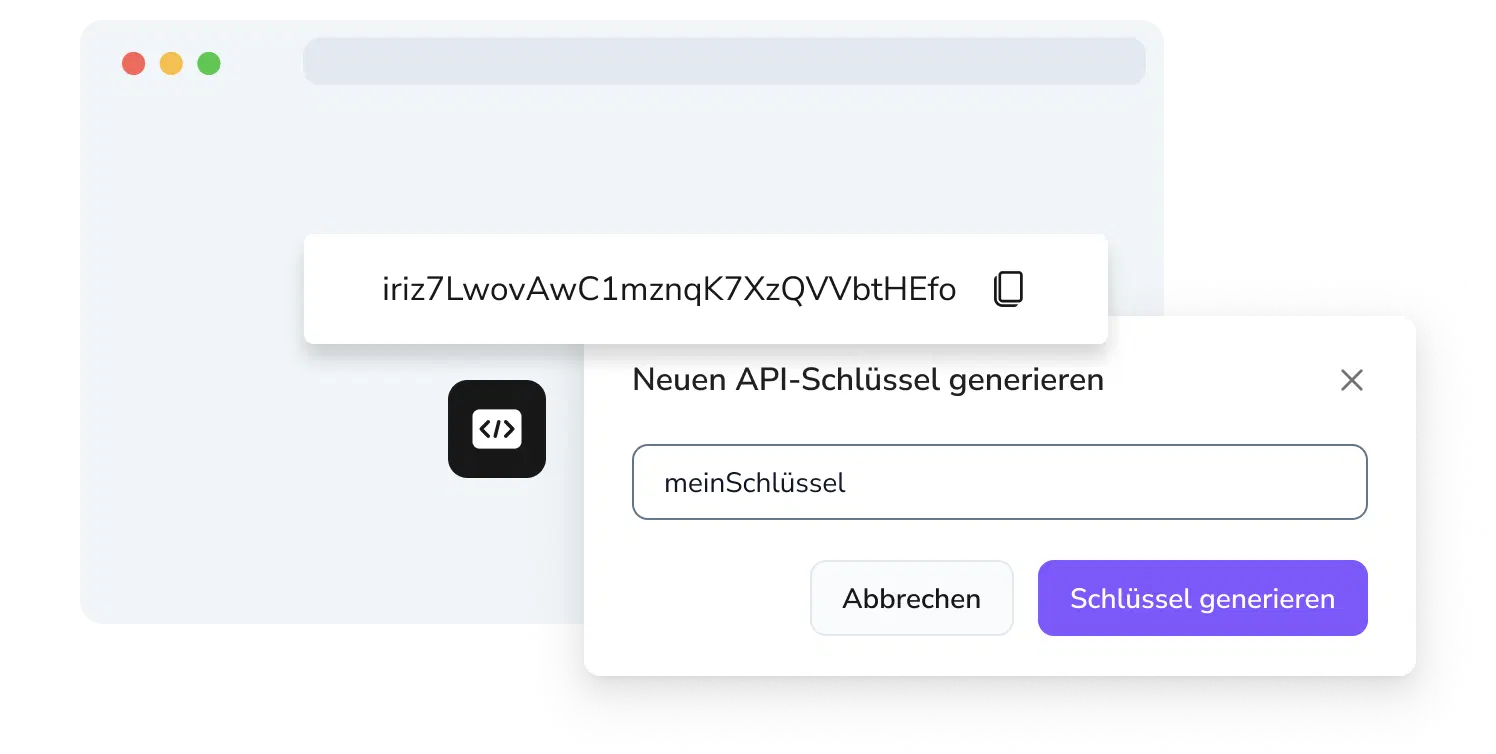 Vorschau der API-Schlüssel-Generierungsseite von TopMessage.