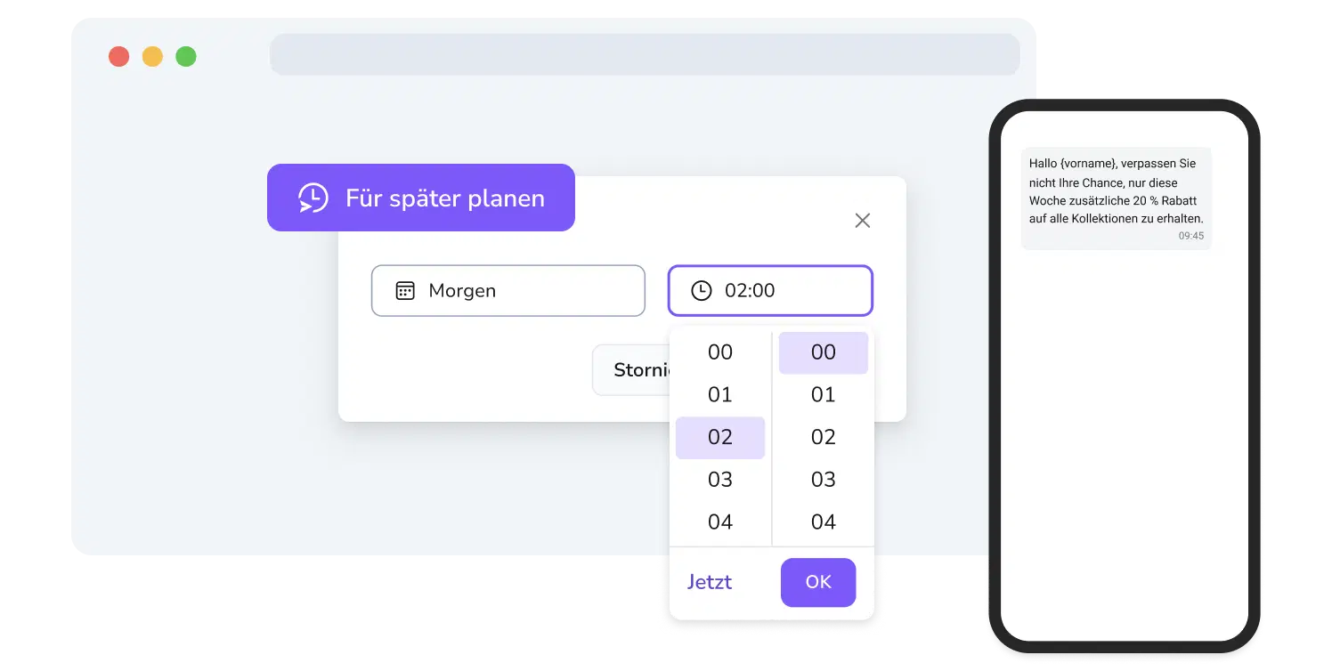 Interface für geplante SMS-Kampagnen in TopMessage.