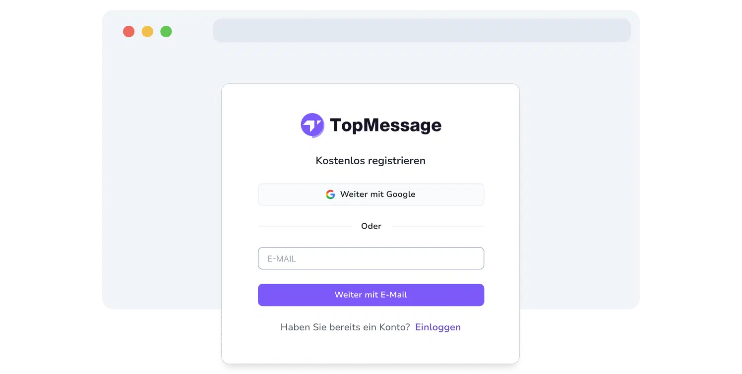 Screenshot der Anmeldeseite von TopMessage.