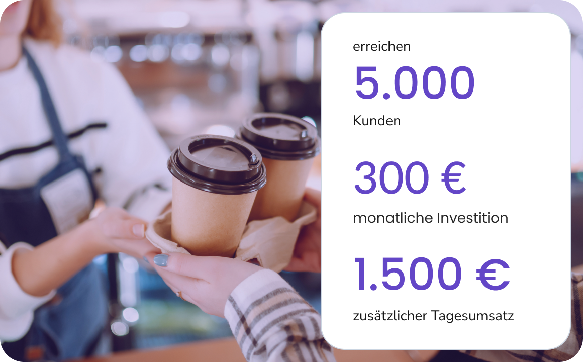 Ein Café-Kunde kauft seinen Kaffee in einem Geschäft, das TopMessage für exzellente Ergebnisse nutzt.