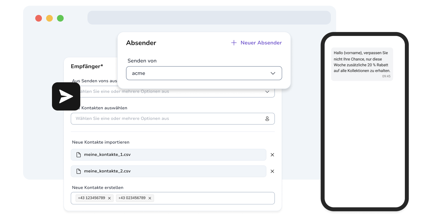 Interface zur Erstellung von SMS-Kampagnen mit TopMessage.