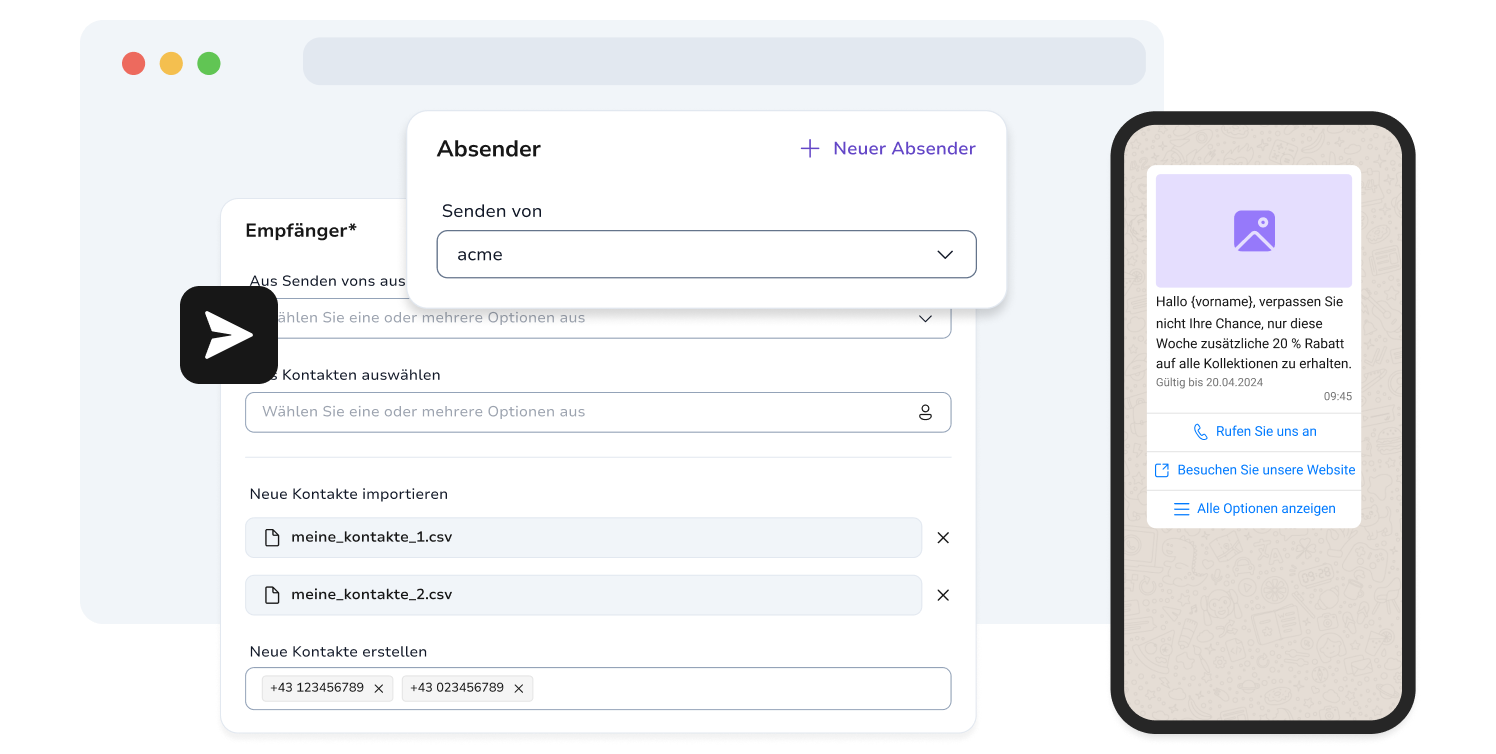 TopMessage-Tool zur Gestaltung von WhatsApp-Kampagnen.