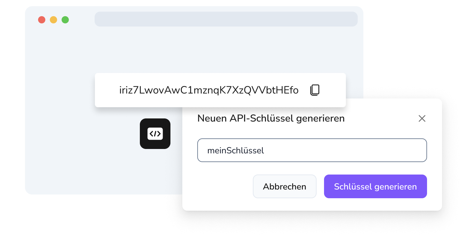 Vorschau der API-Schlüssel-Generierungsseite von TopMessage.
