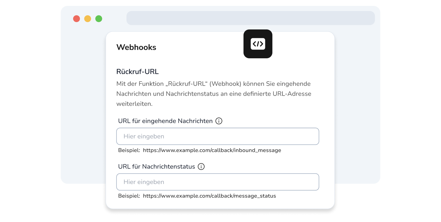 Screenshot der API-Seite von TopMessage mit den Webhook-Einrichtungsfeldern.