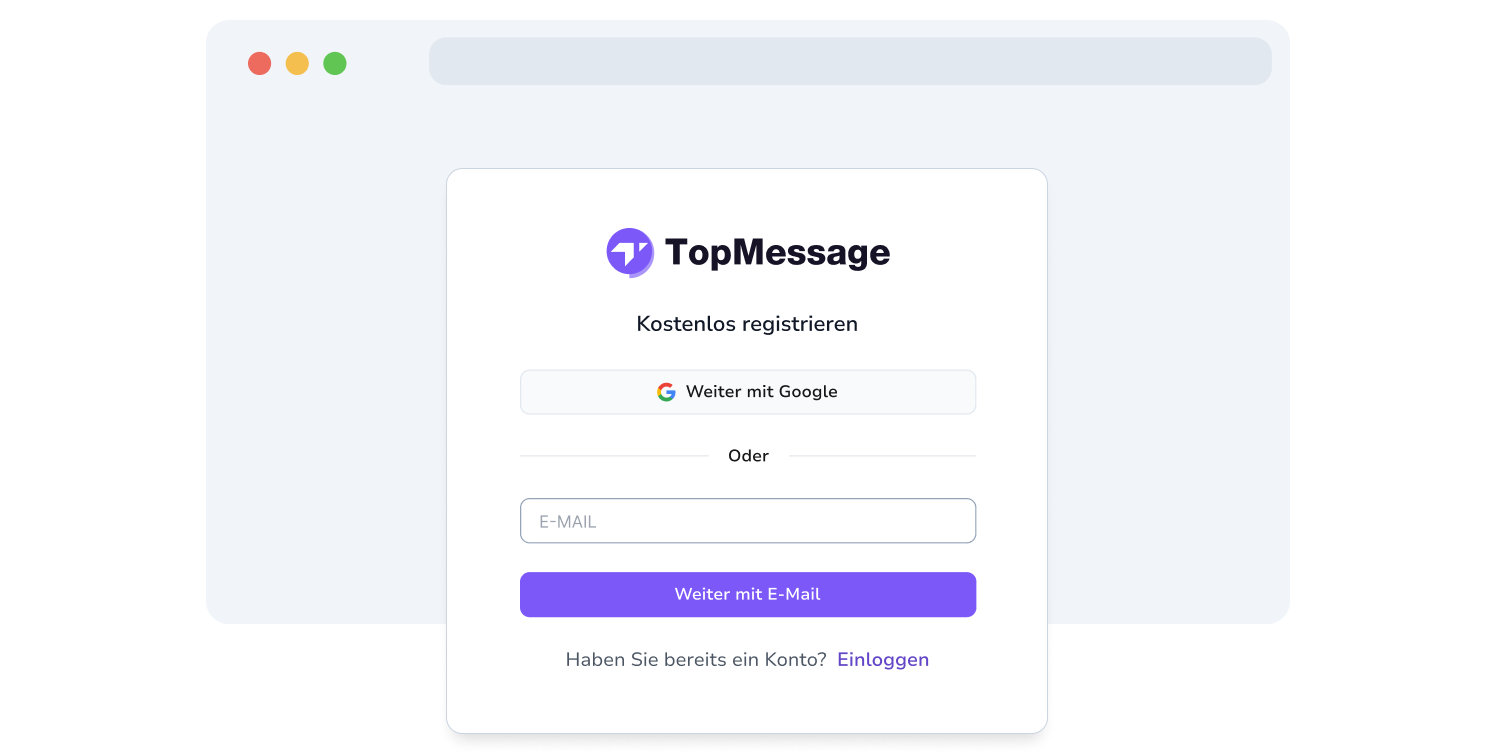 Screenshot der Anmeldeseite von TopMessage.