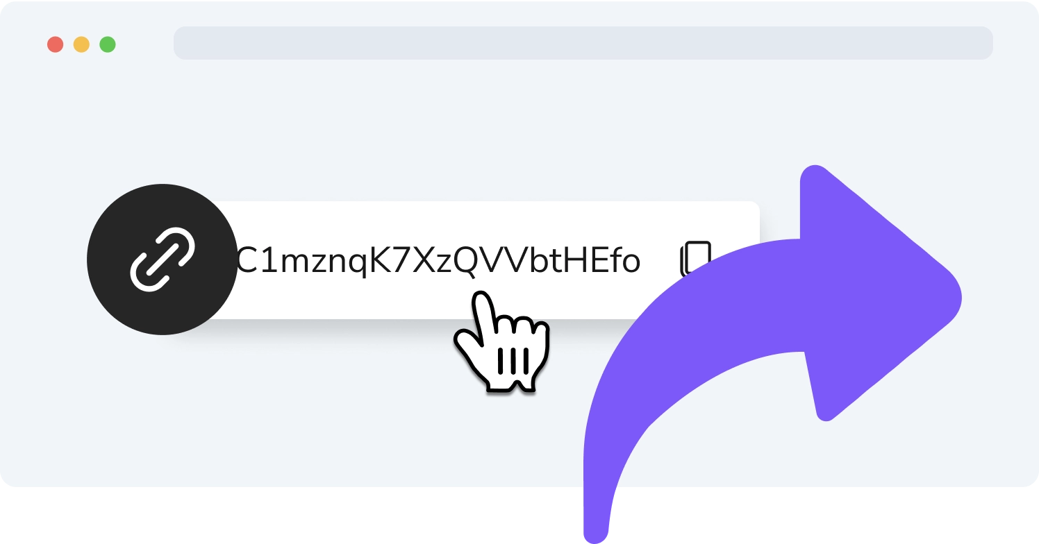 Symbol des Partnerprogramms mit einem Handcursor, der auf einen Link klickt, und einem violetten Pfeil, der das Weitergeben von Links darstellt.